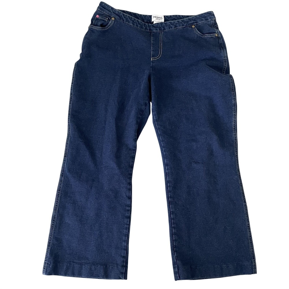 Pajama Jeans Blue Pull On Stretch Denim‎ Cropped Ankle Elastic Waist  | Womens L